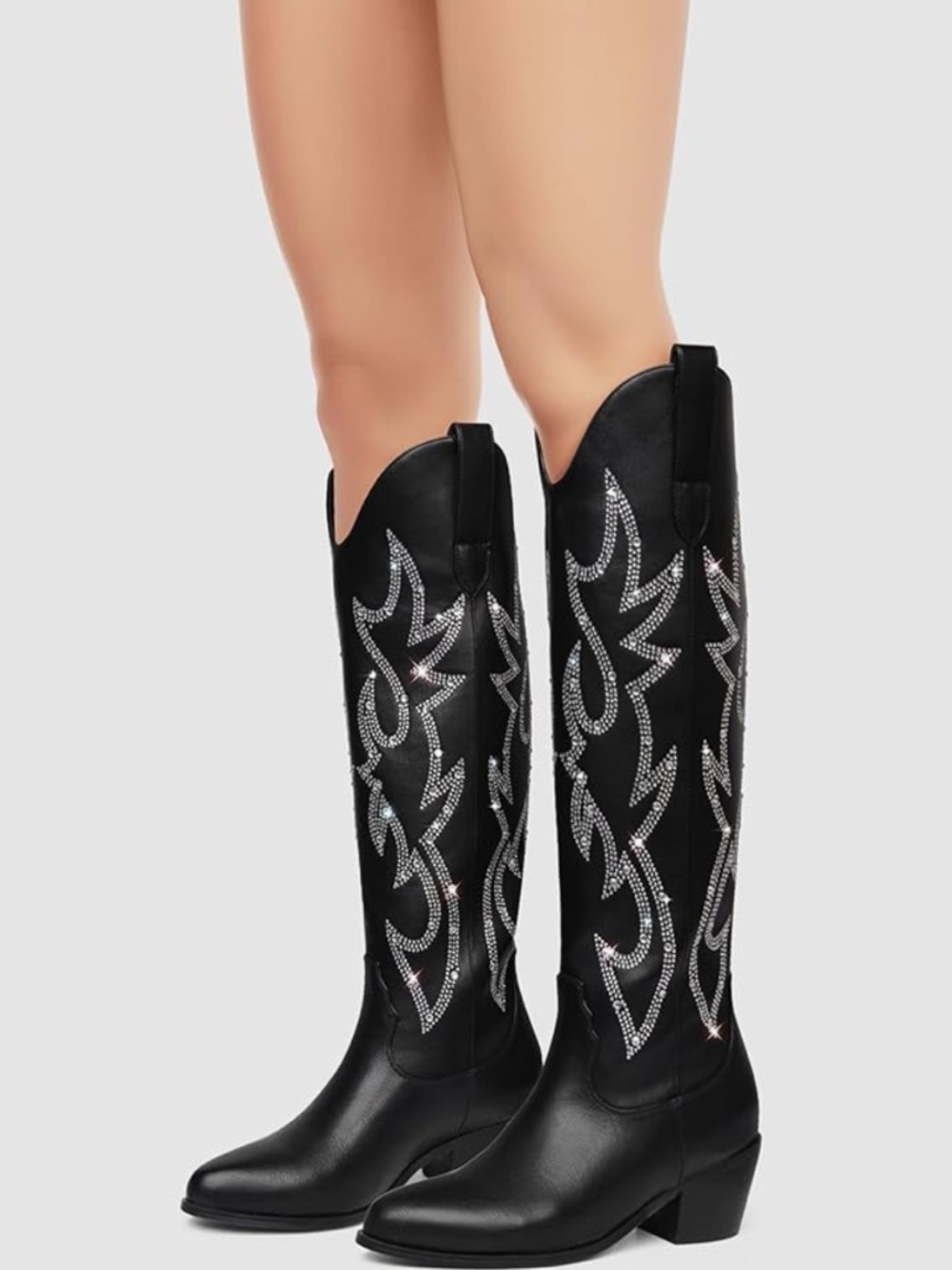 Black Rhinestone Western Cowboy Boots (Size 8)